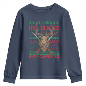 Christmas Hunting Youth Sweatshirt I Like Big Bucks And I Cannot Lie Deer Hunter TS09 Navy Print Your Wear