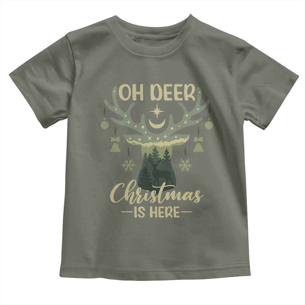 Christmas Hunting Baby Shirt Oh Deer Christmas Is Here Hunter TS09 Military Green Print Your Wear