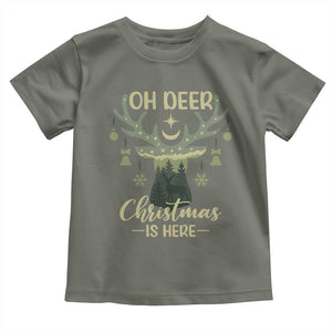 Christmas Hunting Baby Shirt Oh Deer Christmas Is Here Hunter TS09 Military Green Print Your Wear