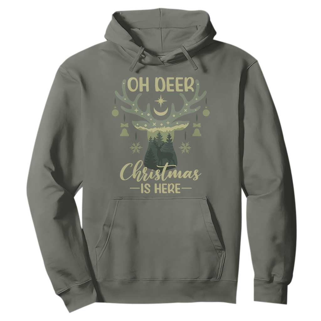 Christmas Hunting Hoodie Oh Deer Christmas Is Here Hunter TS09 Military Green Print Your Wear
