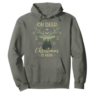 Christmas Hunting Hoodie Oh Deer Christmas Is Here Hunter TS09 Military Green Print Your Wear