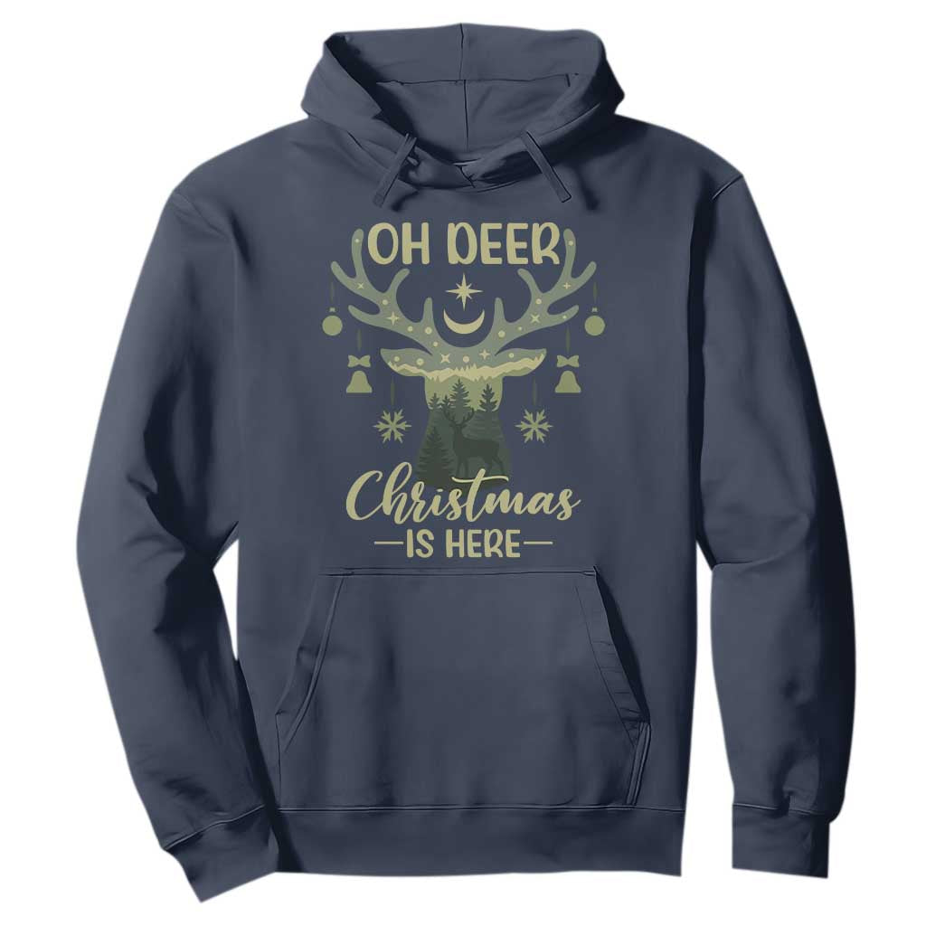 Christmas Hunting Hoodie Oh Deer Christmas Is Here Hunter TS09 Navy Print Your Wear