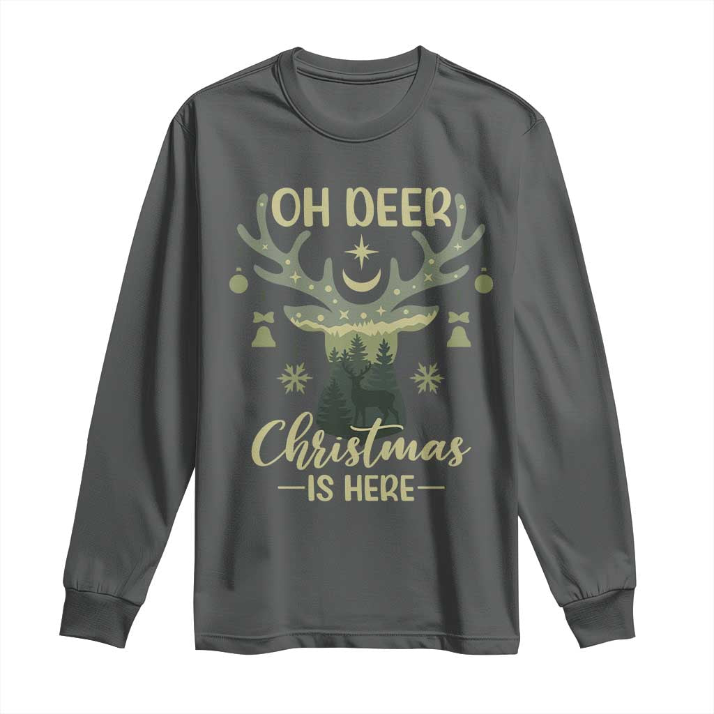 Christmas Hunting Long Sleeve Shirt Oh Deer Christmas Is Here Hunter TS09 Dark Heather Print Your Wear