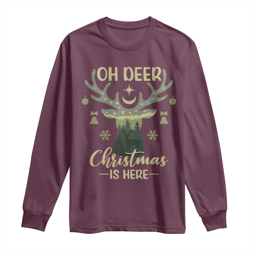 Christmas Hunting Long Sleeve Shirt Oh Deer Christmas Is Here Hunter TS09 Maroon Print Your Wear