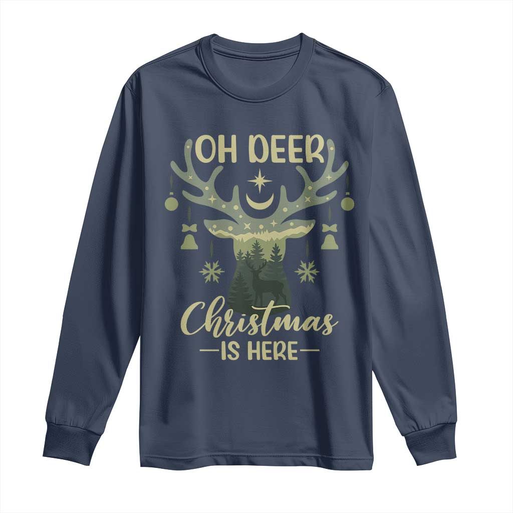 Christmas Hunting Long Sleeve Shirt Oh Deer Christmas Is Here Hunter TS09 Navy Print Your Wear