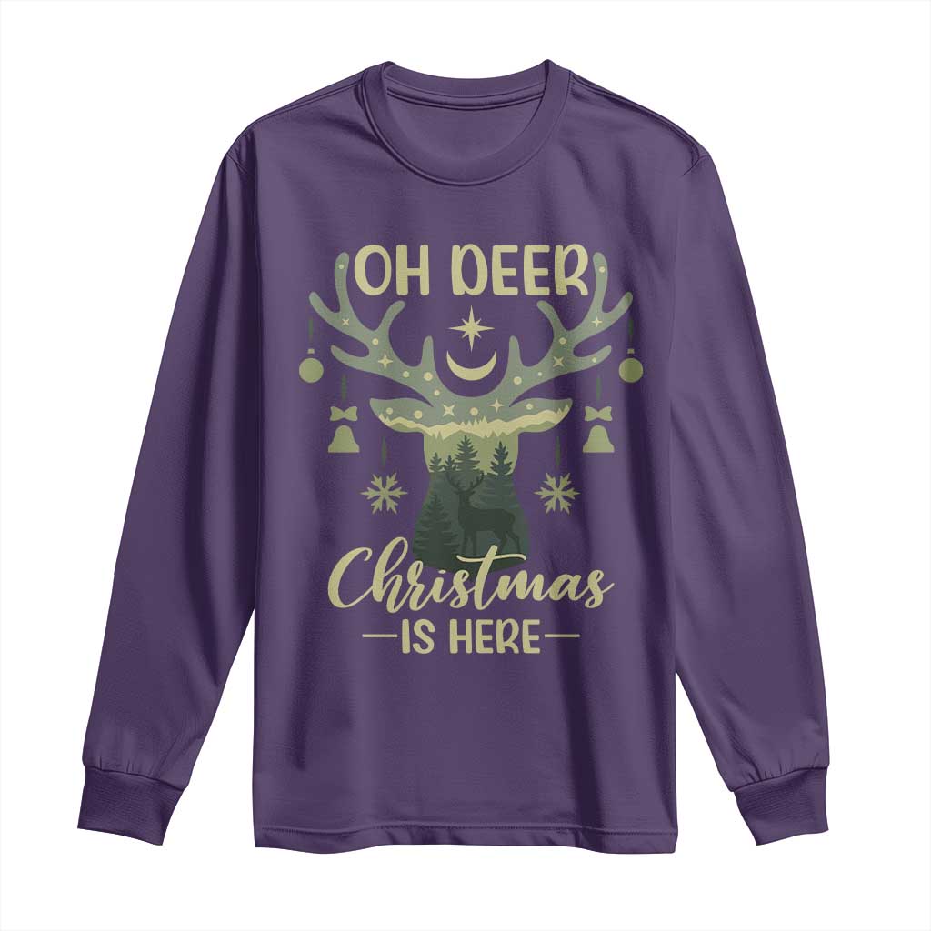 Christmas Hunting Long Sleeve Shirt Oh Deer Christmas Is Here Hunter TS09 Purple Print Your Wear
