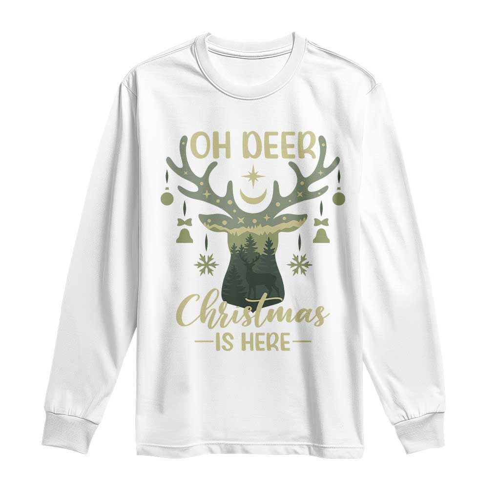 Christmas Hunting Long Sleeve Shirt Oh Deer Christmas Is Here Hunter TS09 White Print Your Wear