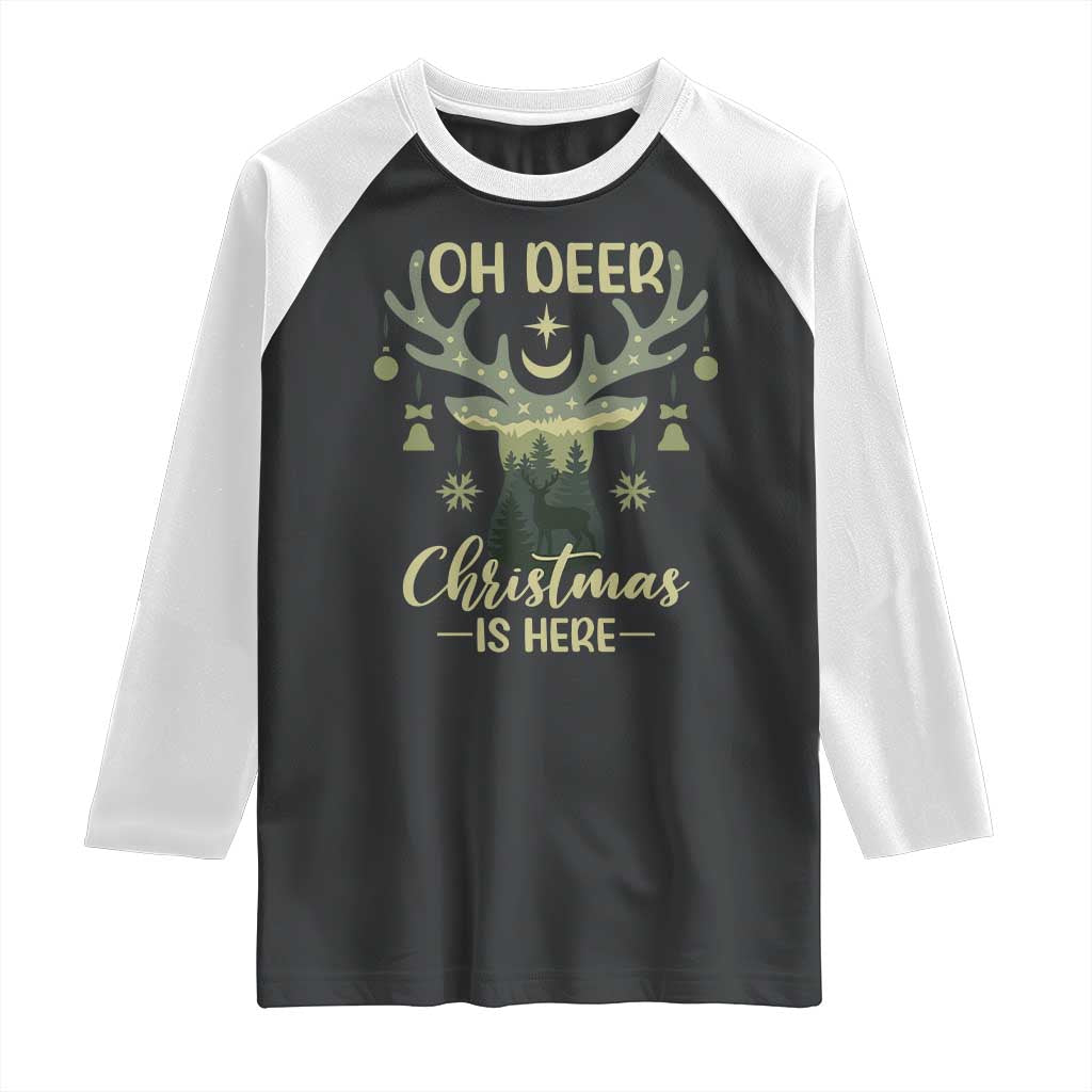 Christmas Hunting Raglan Shirt Oh Deer Christmas Is Here Hunter TS09 Black White Print Your Wear