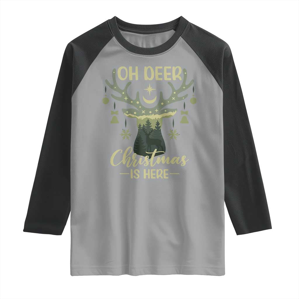 Christmas Hunting Raglan Shirt Oh Deer Christmas Is Here Hunter TS09 Sport Gray Black Print Your Wear