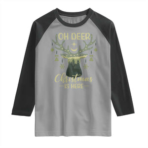 Christmas Hunting Raglan Shirt Oh Deer Christmas Is Here Hunter TS09 Sport Gray Black Print Your Wear