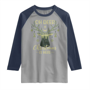 Christmas Hunting Raglan Shirt Oh Deer Christmas Is Here Hunter TS09 Sport Gray Navy Print Your Wear