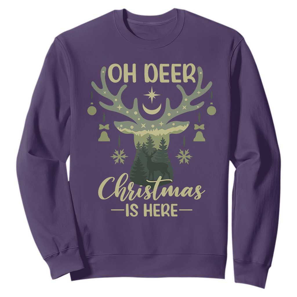 Christmas Hunting Sweatshirt Oh Deer Christmas Is Here Hunter TS09 Purple Print Your Wear