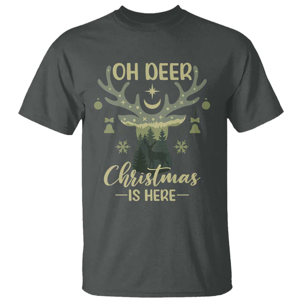 Christmas Hunting T Shirt Oh Deer Christmas Is Here Hunter TS09 Dark Heather Print Your Wear