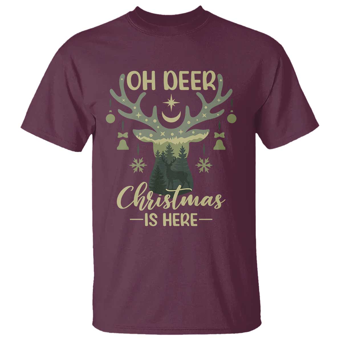 Christmas Hunting T Shirt Oh Deer Christmas Is Here Hunter TS09 Maroon Print Your Wear