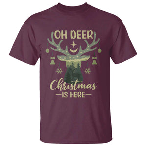 Christmas Hunting T Shirt Oh Deer Christmas Is Here Hunter TS09 Maroon Print Your Wear