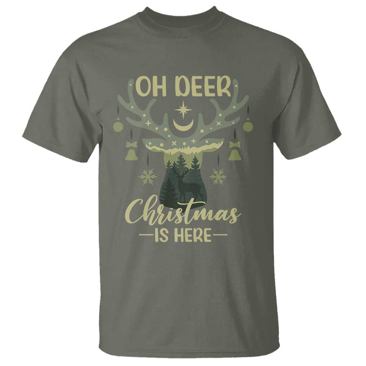 Christmas Hunting T Shirt Oh Deer Christmas Is Here Hunter TS09 Military Green Print Your Wear
