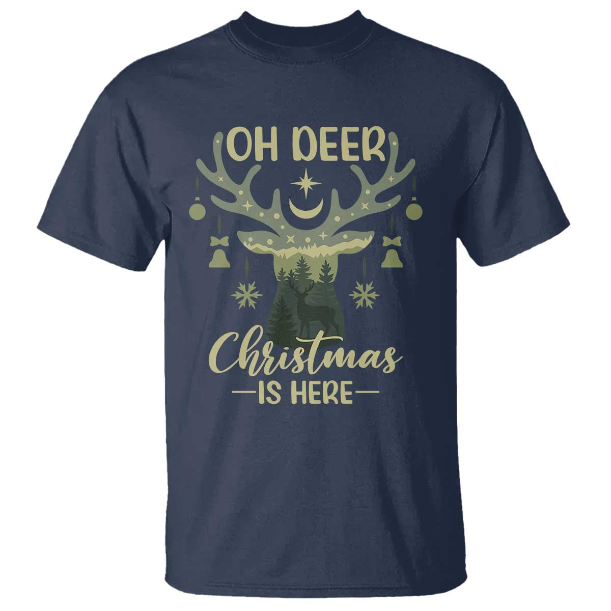 Christmas Hunting T Shirt Oh Deer Christmas Is Here Hunter TS09 Navy Print Your Wear