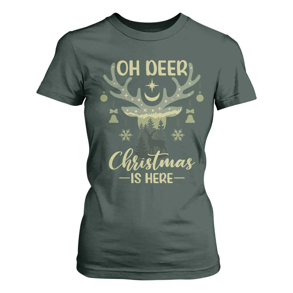 Christmas Hunting T Shirt For Women Oh Deer Christmas Is Here Hunter TS09 Dark Forest Green Print Your Wear
