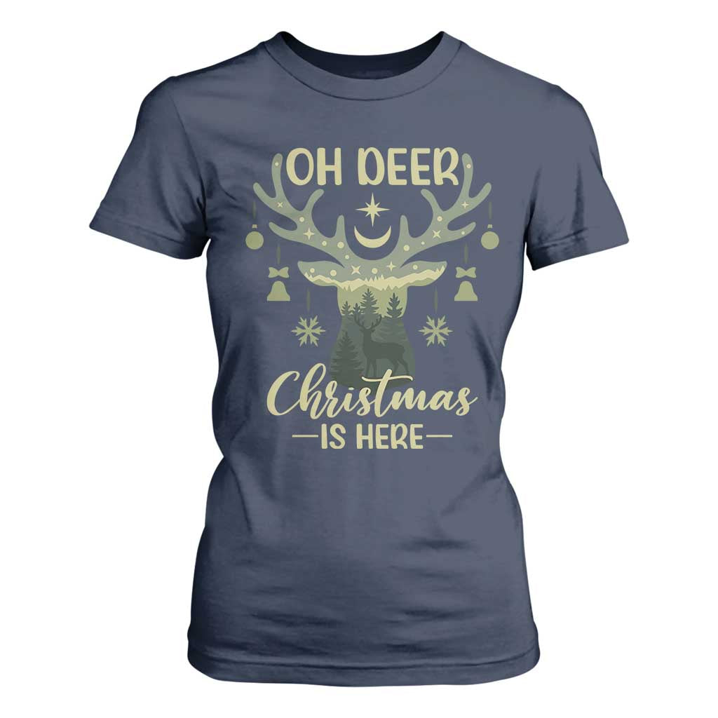 Christmas Hunting T Shirt For Women Oh Deer Christmas Is Here Hunter TS09 Navy Print Your Wear