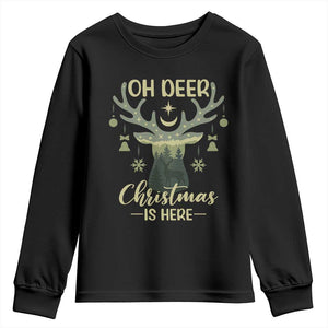 Christmas Hunting Youth Sweatshirt Oh Deer Christmas Is Here Hunter TS09 Black Print Your Wear