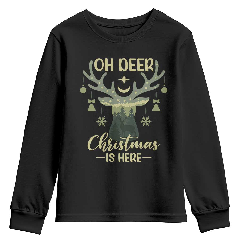Christmas Hunting Youth Sweatshirt Oh Deer Christmas Is Here Hunter TS09 Black Print Your Wear