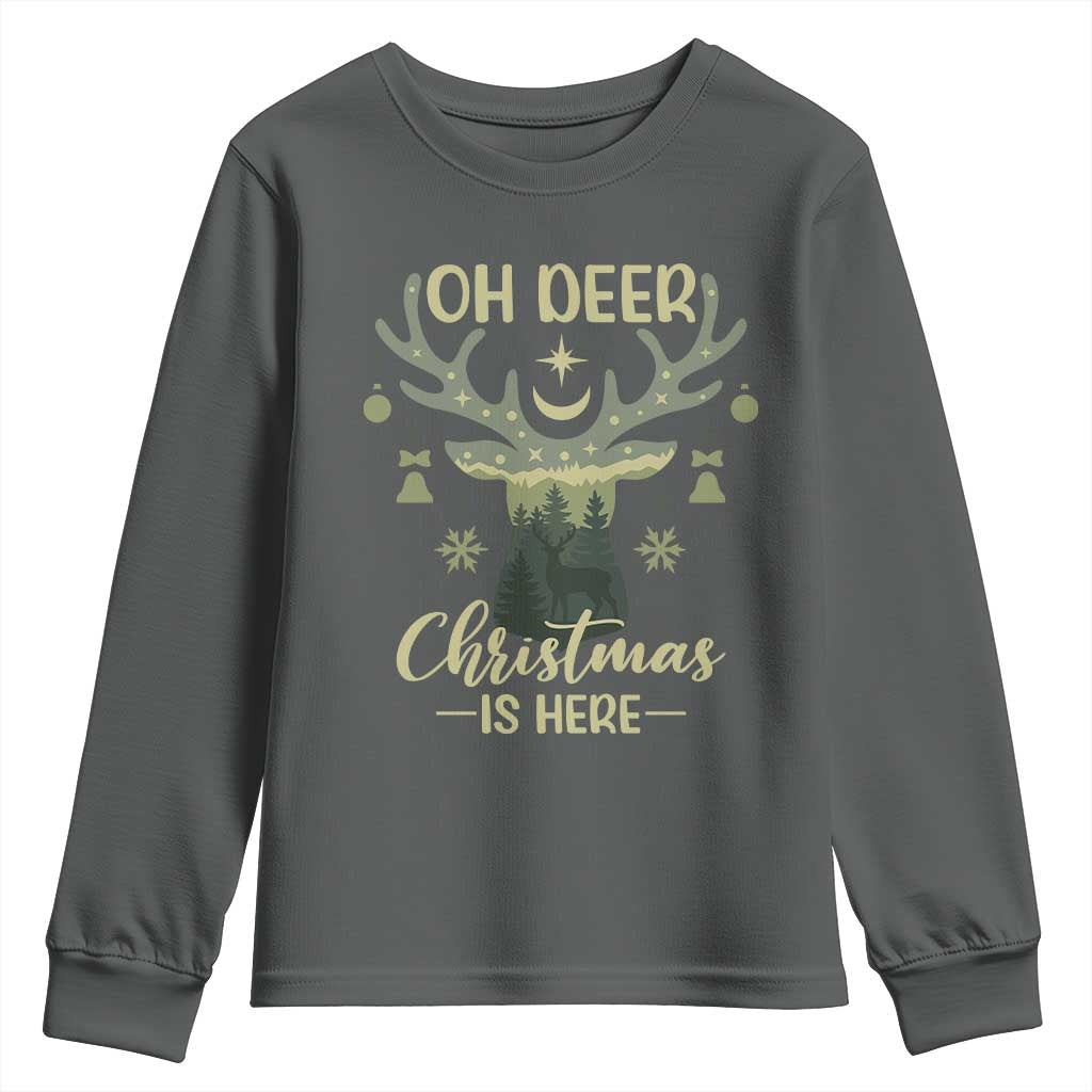 Christmas Hunting Youth Sweatshirt Oh Deer Christmas Is Here Hunter TS09 Dark Heather Print Your Wear