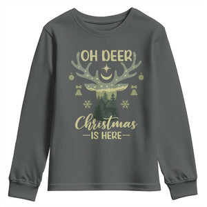 Christmas Hunting Youth Sweatshirt Oh Deer Christmas Is Here Hunter TS09 Dark Heather Print Your Wear