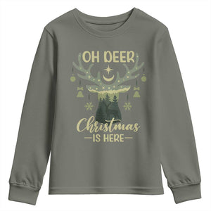 Christmas Hunting Youth Sweatshirt Oh Deer Christmas Is Here Hunter TS09 Military Green Print Your Wear