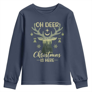 Christmas Hunting Youth Sweatshirt Oh Deer Christmas Is Here Hunter TS09 Navy Print Your Wear