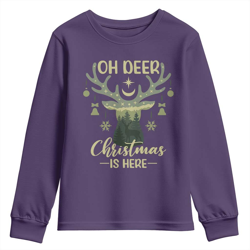 Christmas Hunting Youth Sweatshirt Oh Deer Christmas Is Here Hunter TS09 Purple Print Your Wear