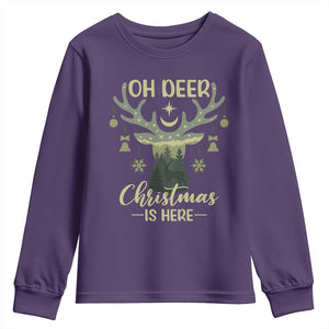 Christmas Hunting Youth Sweatshirt Oh Deer Christmas Is Here Hunter TS09 Purple Print Your Wear