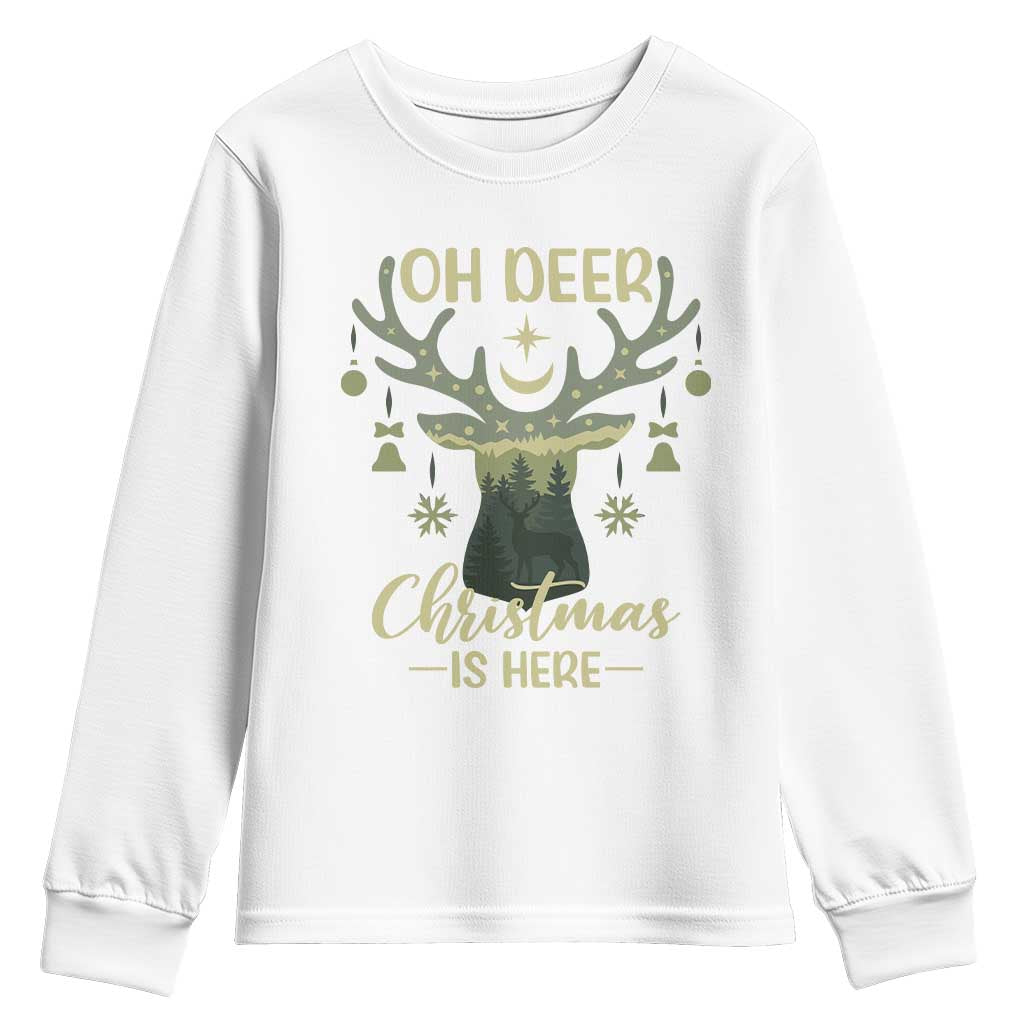 Christmas Hunting Youth Sweatshirt Oh Deer Christmas Is Here Hunter TS09 White Print Your Wear