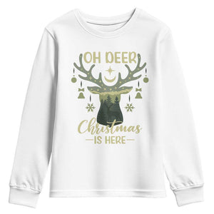 Christmas Hunting Youth Sweatshirt Oh Deer Christmas Is Here Hunter TS09 White Print Your Wear