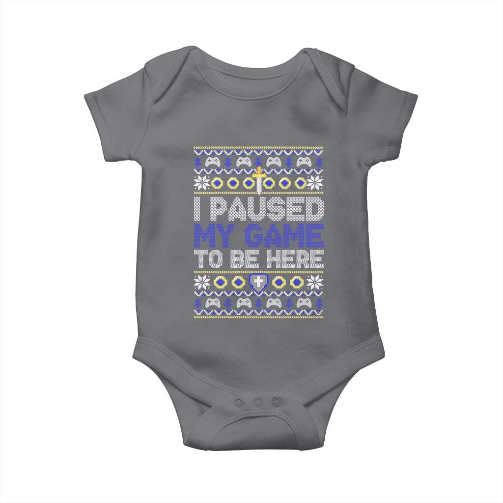 Funny Christmas Gamer Baby Onesie I Paused My Game To Be Here TS09 Charcoal Print Your Wear