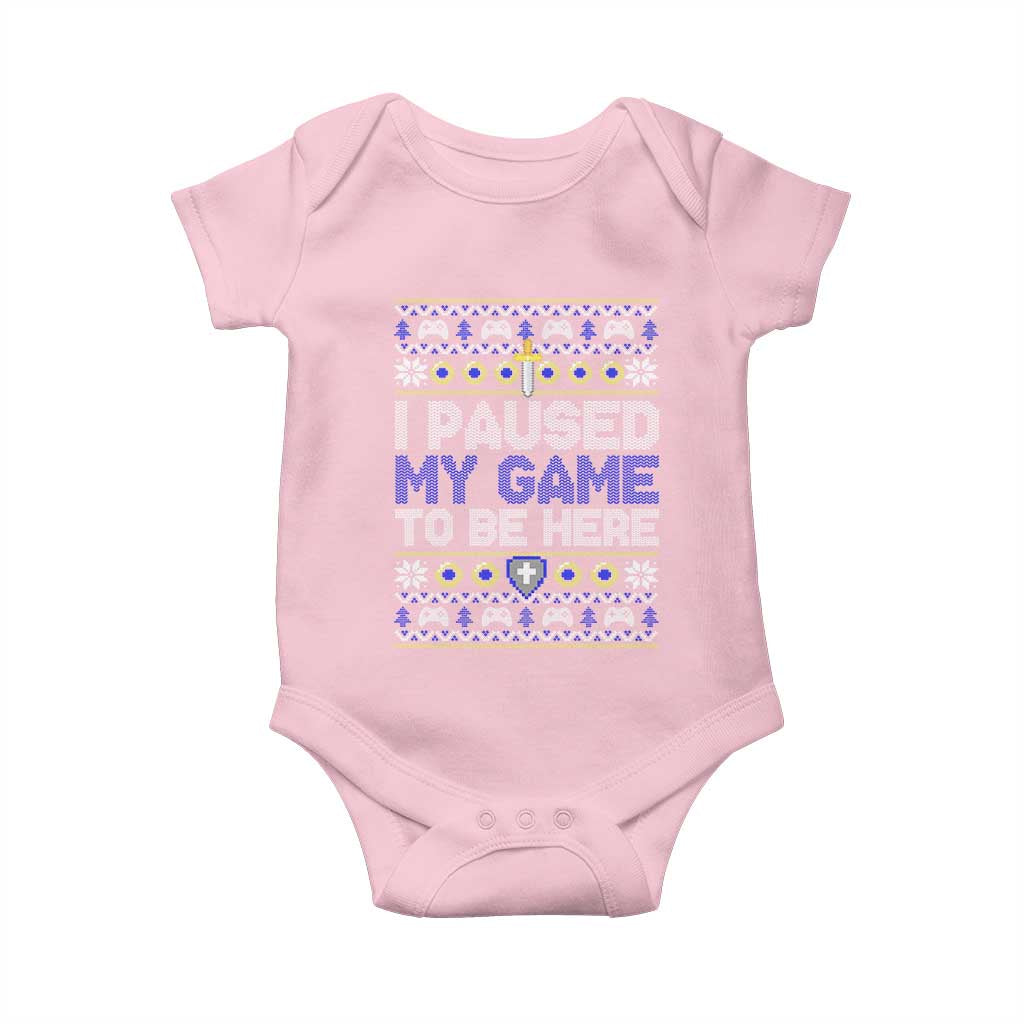 Funny Christmas Gamer Baby Onesie I Paused My Game To Be Here TS09 Light Pink Print Your Wear