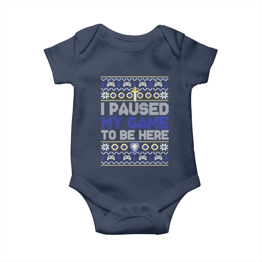 Funny Christmas Gamer Baby Onesie I Paused My Game To Be Here TS09 Navy Print Your Wear