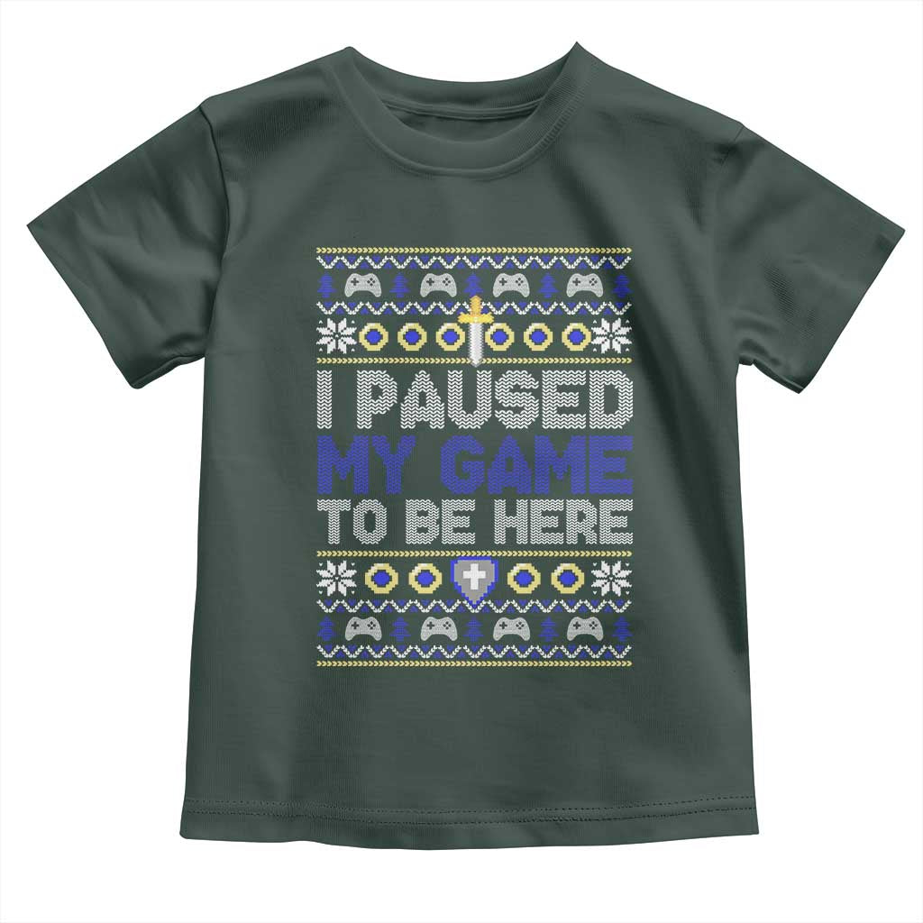 Funny Christmas Gamer Baby Shirt I Paused My Game To Be Here TS09 Dark Forest Green Print Your Wear