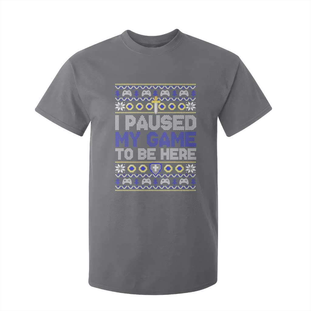 Funny Christmas Gamer T Shirt For Kid I Paused My Game To Be Here TS09 Charcoal Print Your Wear