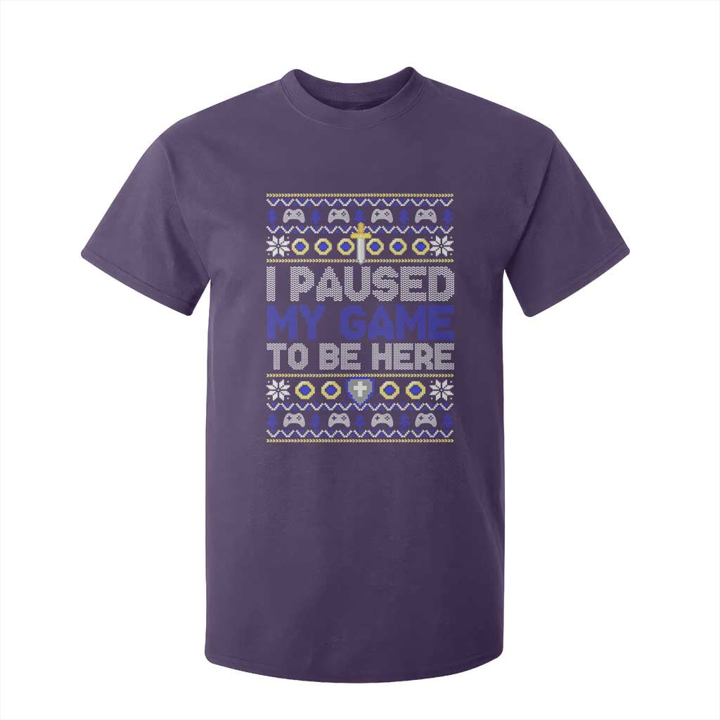 Funny Christmas Gamer T Shirt For Kid I Paused My Game To Be Here TS09 Purple Print Your Wear
