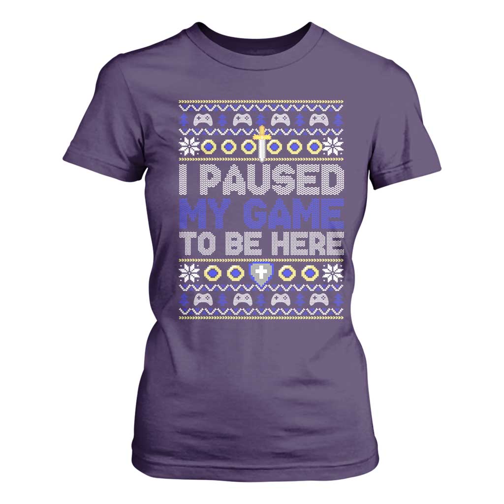 Funny Christmas Gamer T Shirt For Women I Paused My Game To Be Here TS09 Purple Print Your Wear