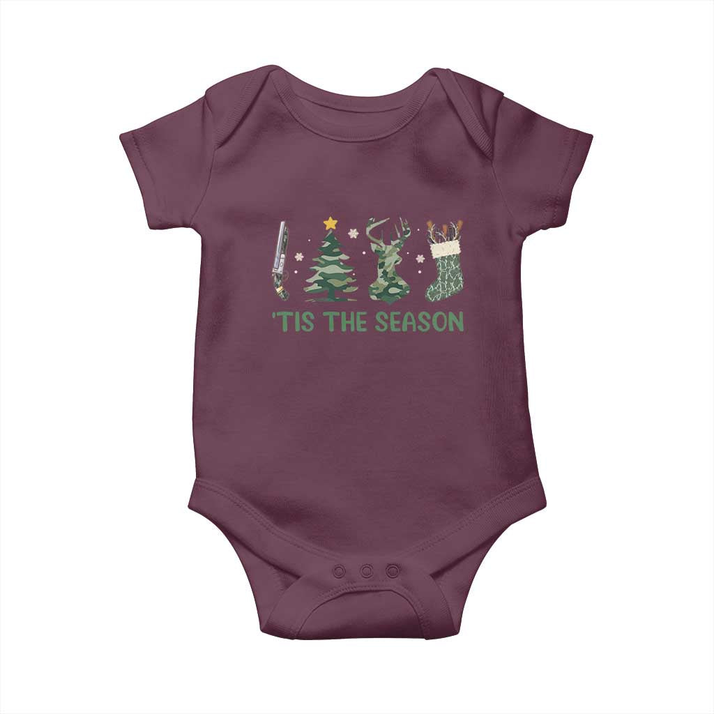 Christmas Hunting Baby Onesie Tis The Season Hunting Camo Hunter TS09 Maroon Print Your Wear
