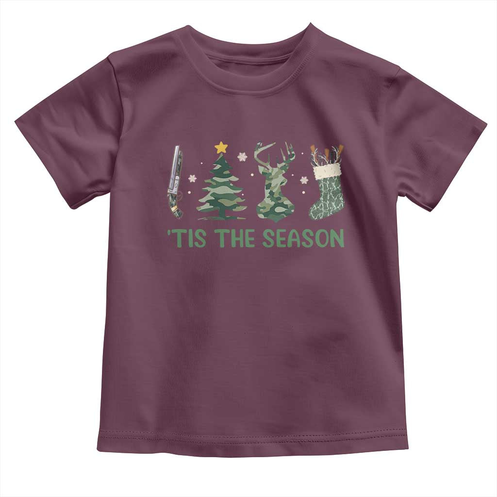Christmas Hunting Baby Shirt Tis The Season Hunting Camo Hunter TS09 Maroon Print Your Wear