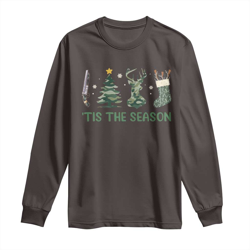 Christmas Hunting Long Sleeve Shirt Tis The Season Hunting Camo Hunter TS09 Dark Chocolate Print Your Wear