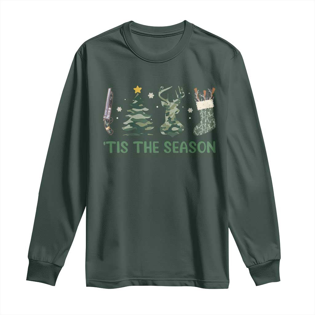 Christmas Hunting Long Sleeve Shirt Tis The Season Hunting Camo Hunter TS09 Dark Forest Green Print Your Wear