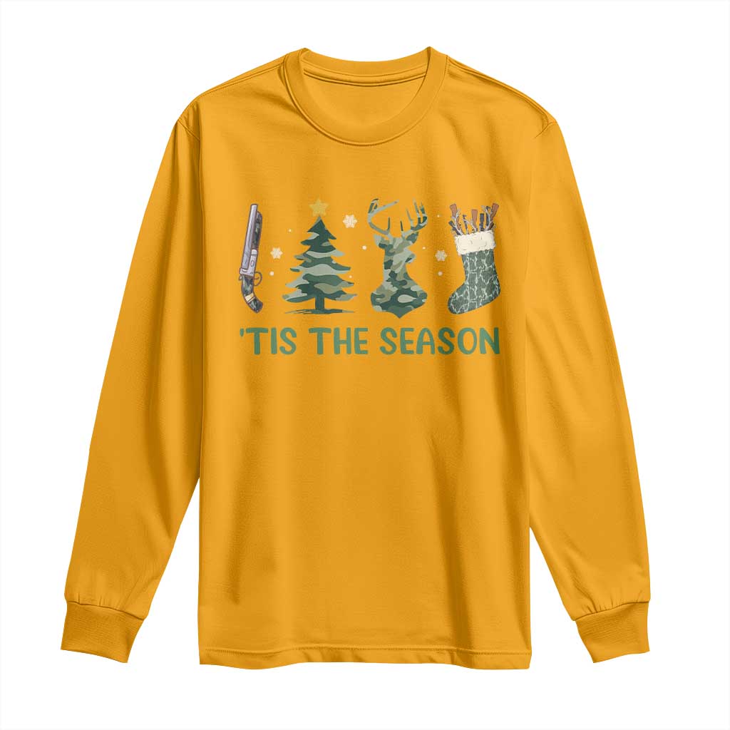 Christmas Hunting Long Sleeve Shirt Tis The Season Hunting Camo Hunter TS09 Gold Print Your Wear