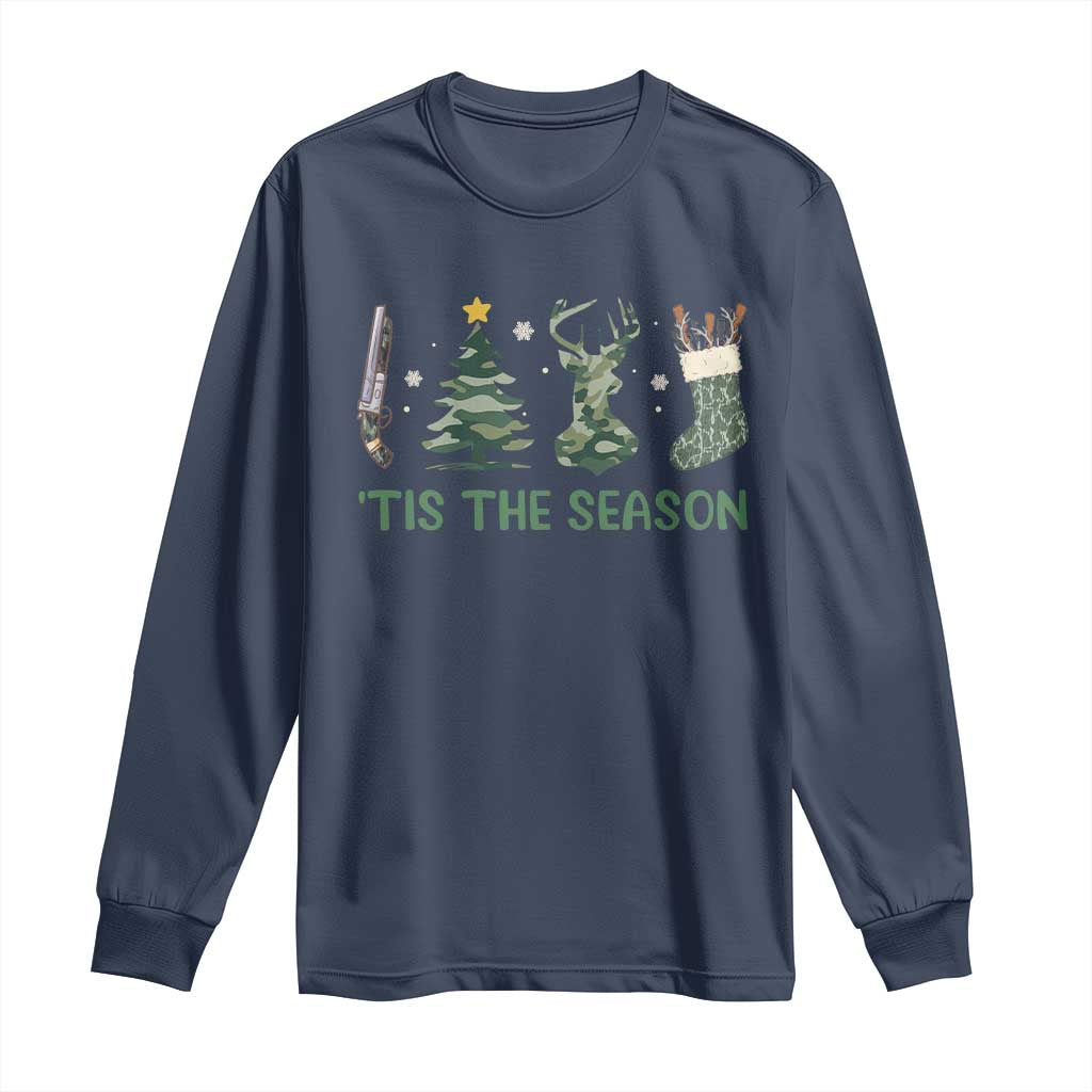 Christmas Hunting Long Sleeve Shirt Tis The Season Hunting Camo Hunter TS09 Navy Print Your Wear
