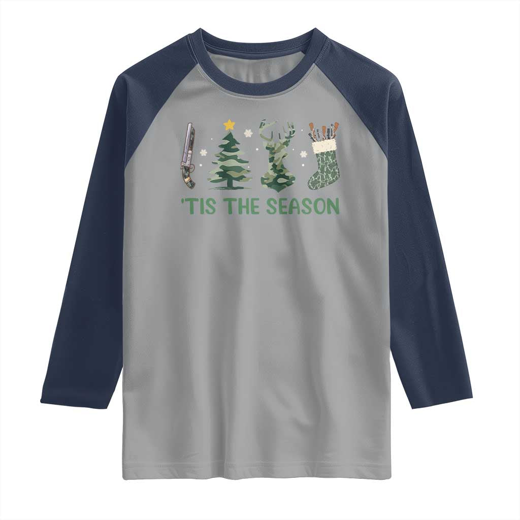 Christmas Hunting Raglan Shirt Tis The Season Hunting Camo Hunter TS09 Sport Gray Navy Print Your Wear