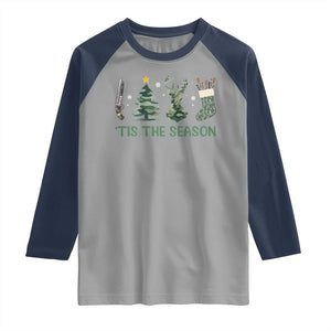 Christmas Hunting Raglan Shirt Tis The Season Hunting Camo Hunter TS09 Sport Gray Navy Print Your Wear