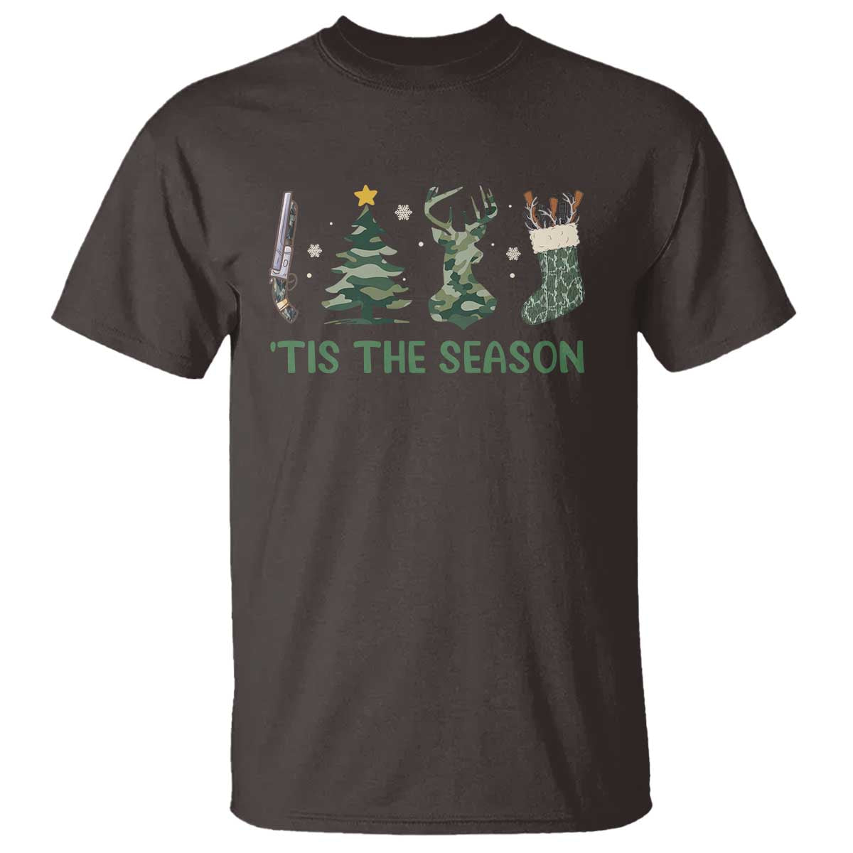 Christmas Hunting T Shirt Tis The Season Hunting Camo Hunter TS09 Dark Chocolate Print Your Wear