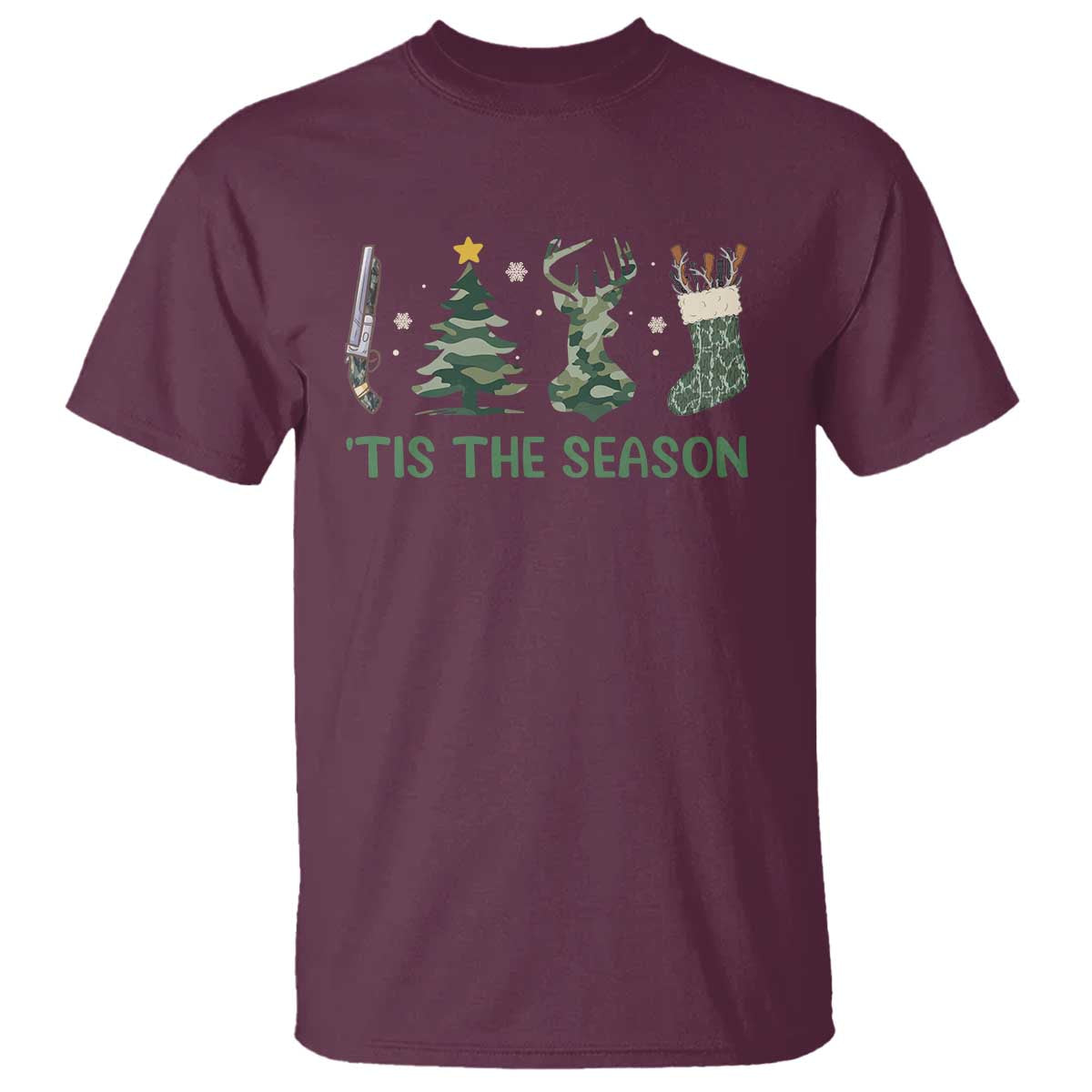 Christmas Hunting T Shirt Tis The Season Hunting Camo Hunter TS09 Maroon Print Your Wear